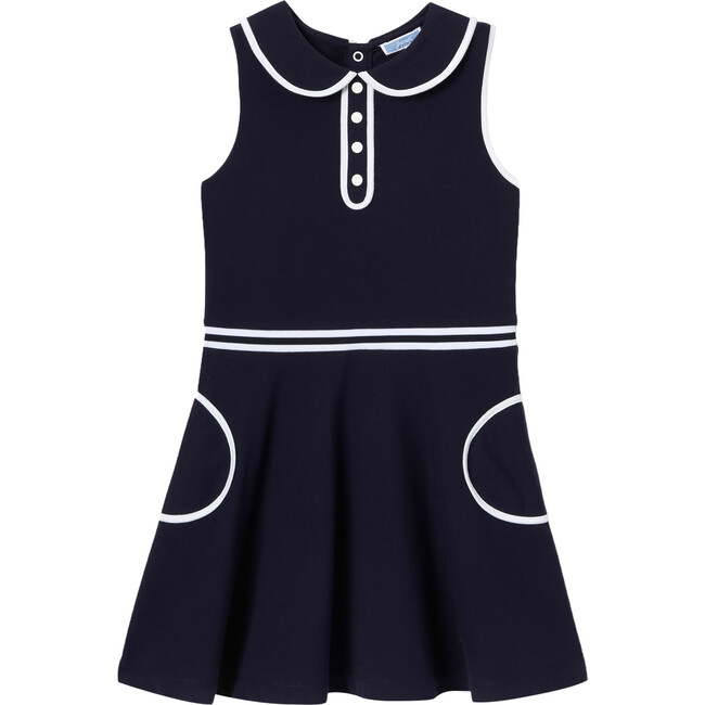 Cotton Pique Sleeveless Dress, Navy