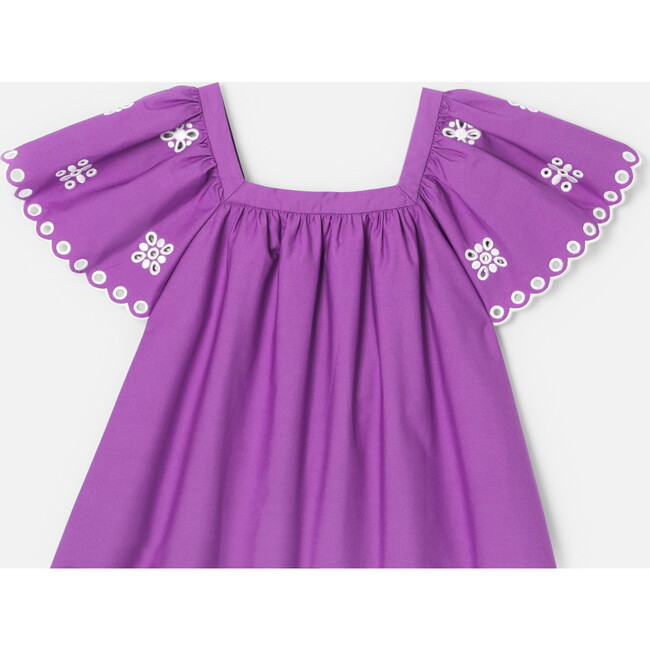 Girl Embroidered Ruffle Sleeve Blouse, Purple - Blouses - 3