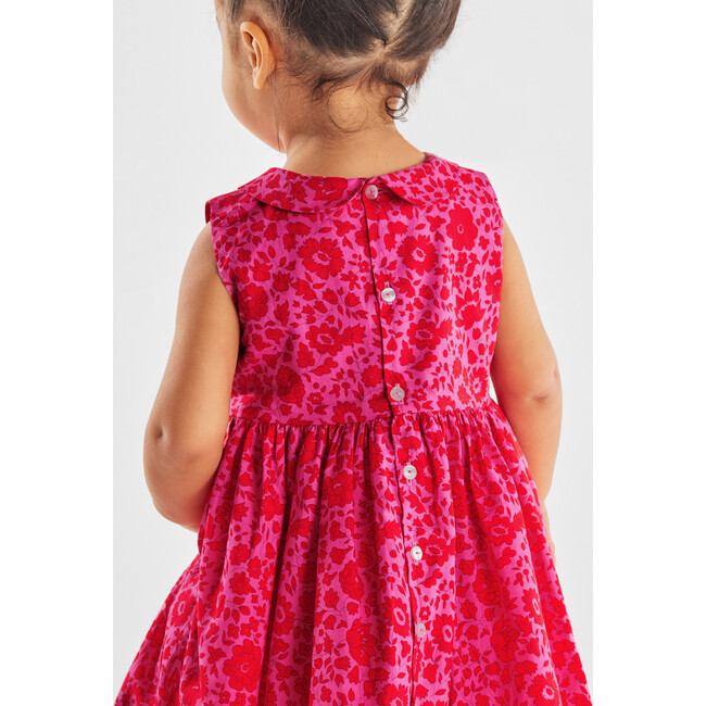 Baby Girl Liberty Fabric Gathered Waist Dress, Pink & Red - Dresses - 8