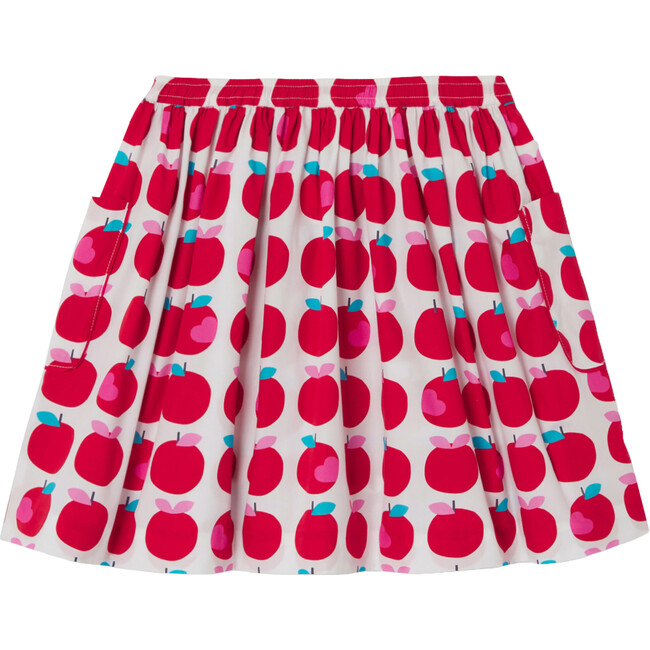 Girl Apple Print Skirt, White & Multicolours - Skirts - 2