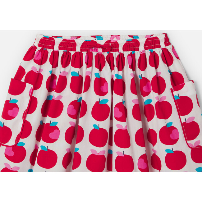 Girl Apple Print Skirt, White & Multicolours - Skirts - 3