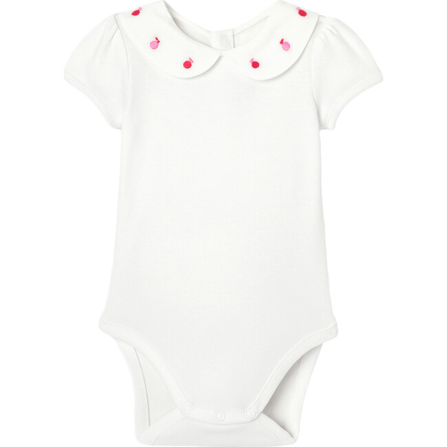 Baby Girl Embroidered Short Sleeve Bodysuit, White