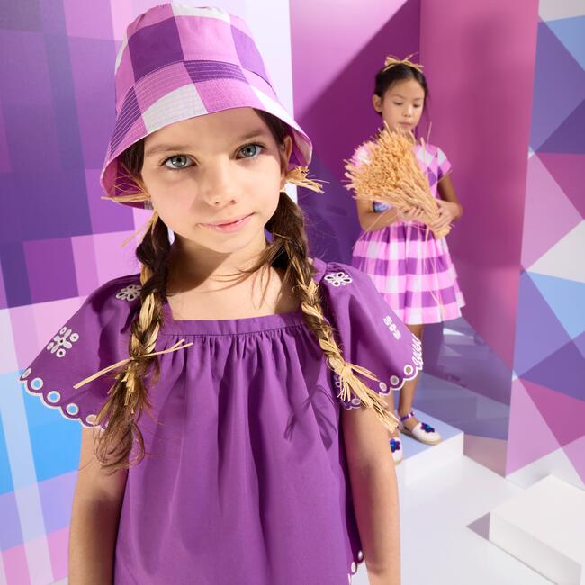 Girl Embroidered Ruffle Sleeve Blouse, Purple - Blouses - 5