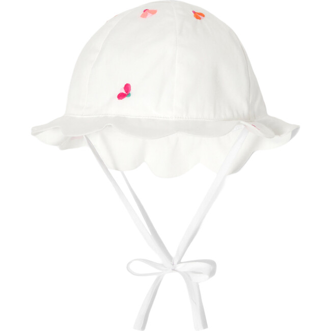 Baby Girl Embroidered Cotton Embroidered Hat, White