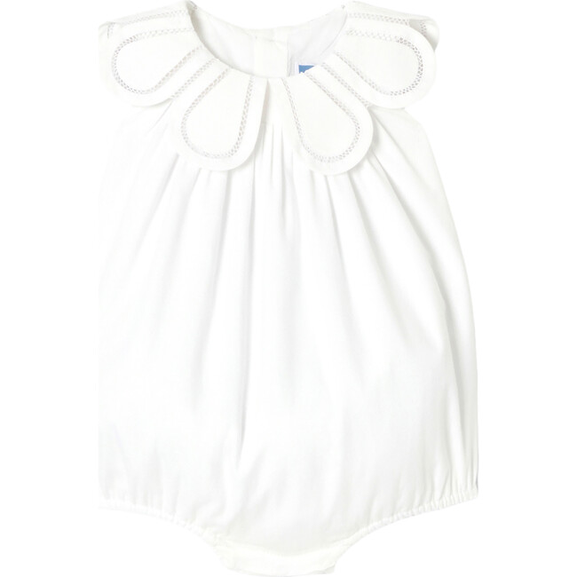 Baby Girl Cotton Pique Romper, White