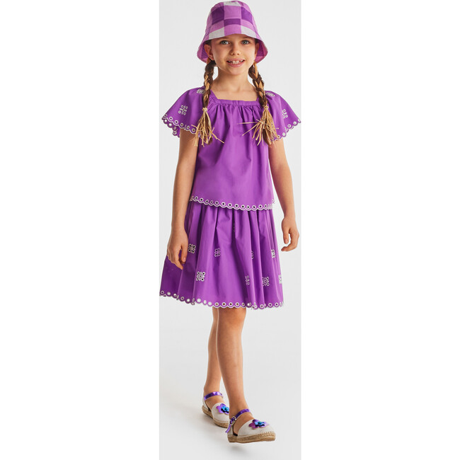 Girl Embroidered Ruffle Sleeve Blouse, Purple - Blouses - 6