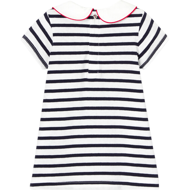 Baby Girl Embroidered Sailor Dress, White & Navy - Dresses - 2