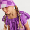 Girl Embroidered Ruffle Sleeve Blouse, Purple - Blouses - 7