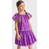 Girl Embroidered Ruffle Sleeve Blouse, Purple - Blouses - 8