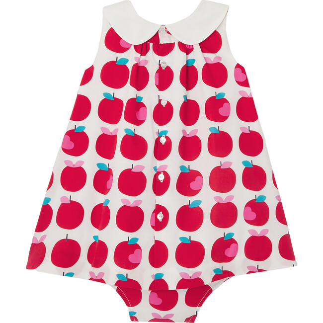 Baby Girl Apple Print Dress, White & Multicolours - Dresses - 2