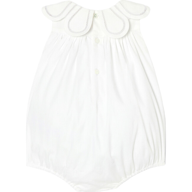 Baby Girl Cotton Pique Romper, White - Rompers - 2