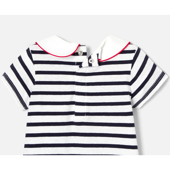 Baby Girl Embroidered Sailor Dress, White & Navy - Dresses - 4