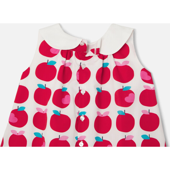 Baby Girl Apple Print Dress, White & Multicolours - Dresses - 5