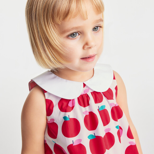 Baby Girl Apple Print Dress, White & Multicolours - Dresses - 8