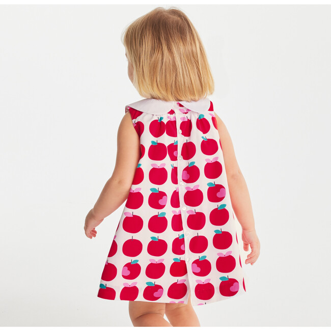 Baby Girl Apple Print Dress, White & Multicolours - Dresses - 9