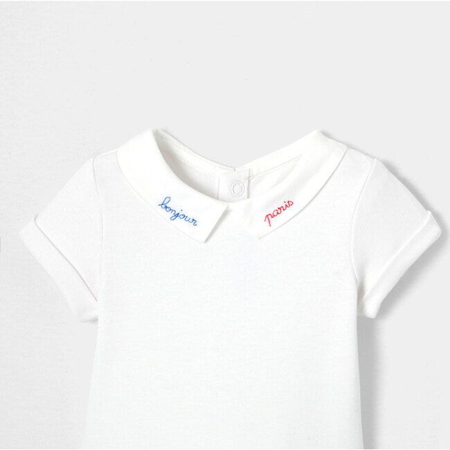 Baby Boy Embroidered Short Sleeve Bodysuit, White - Onesies - 3