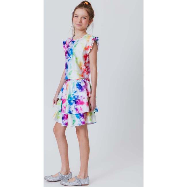 Girls Tiered Skirt, Rainbow Ice Dye - Skirts - 2