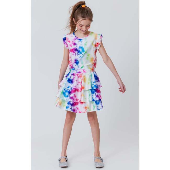 Girls Tiered Skirt, Rainbow Ice Dye - Skirts - 3