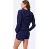 Womens Rib Crop Hoodie, Navy - Sweatshirts - 3