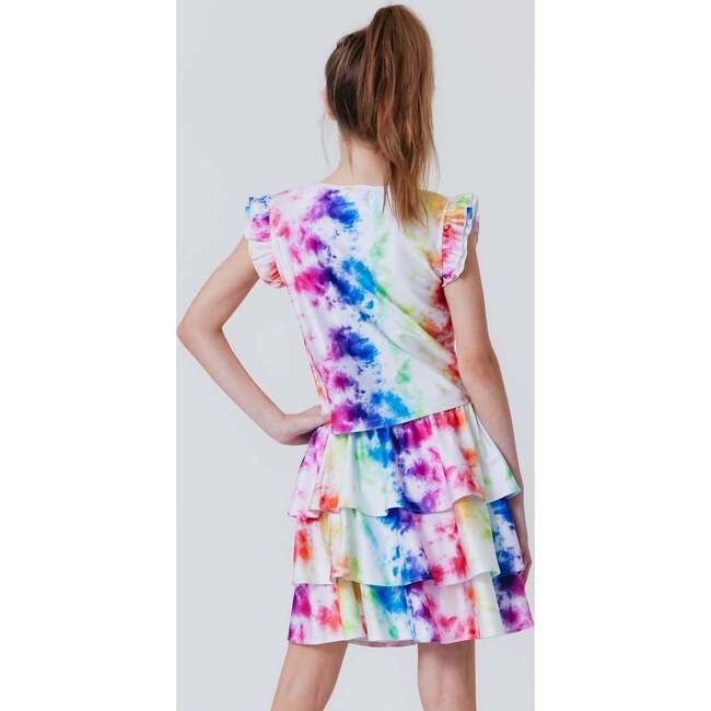 Girls Ruffle Crop Top, Rainbow Ice Dye - Shirts - 4