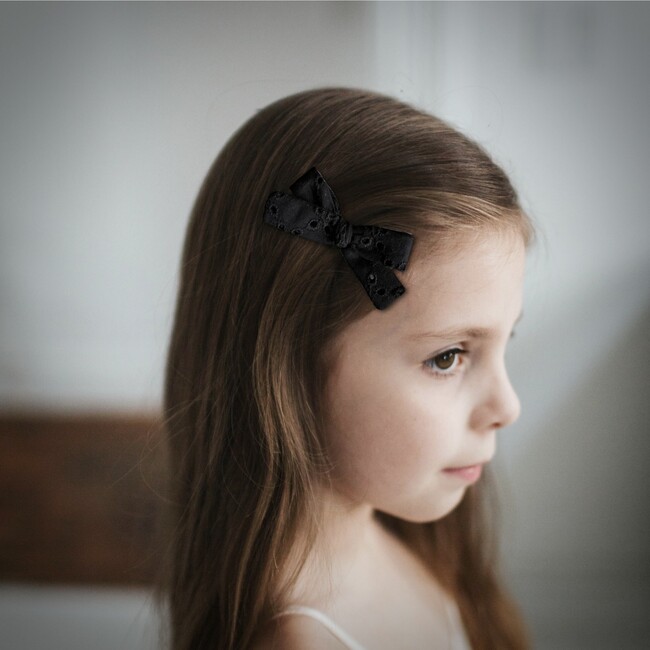 Skinny Ribbon Pigtail Bows, Black Eyelet - Hair Accessories - 2