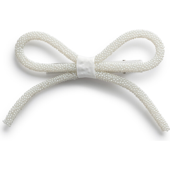 Sprinkle Pearl Bow Clip, White