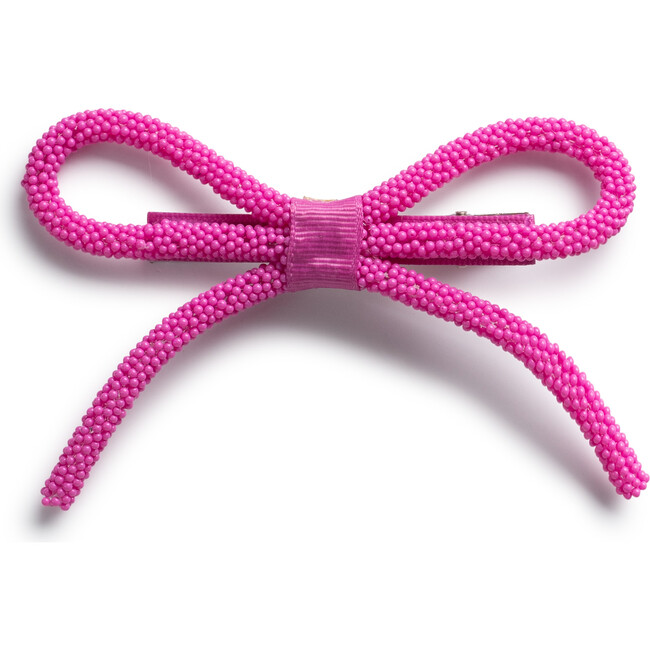 Sprinkle Pearl Bow Clip, Hot Pink