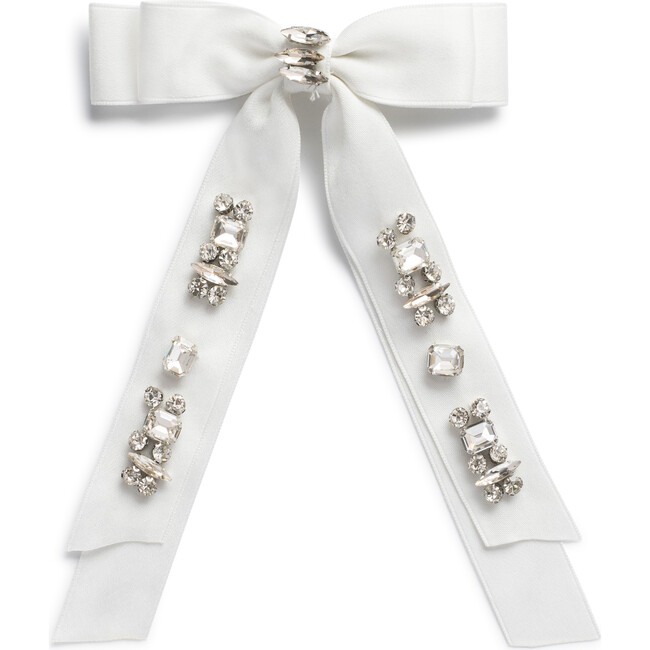 Rock Candy Rhinestone Embellished Satin Bow Clip, White