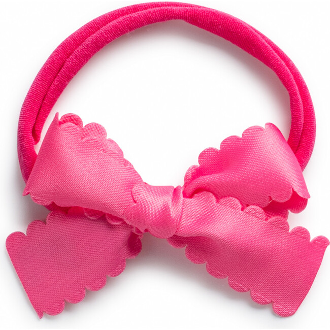 Gumdrop Scalloped Satin Baby Bow Headband, Hot Pink