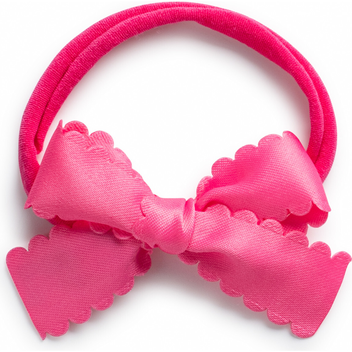 Gumdrop Scalloped Satin Baby Bow Headband, Hot Pink Halo Luxe