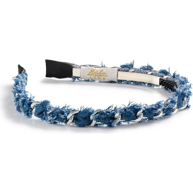 Coco Silver Chain Headband, Dark Blue Denim