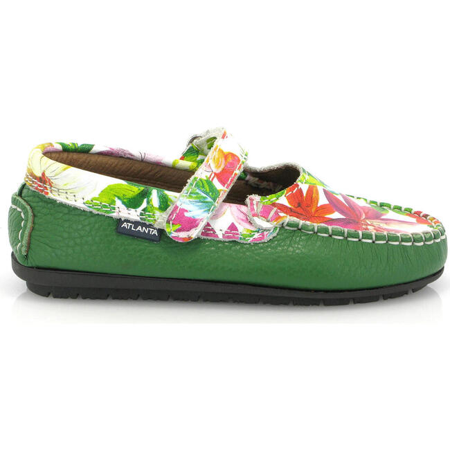 Mary Jane Moccasins, Green Printed Leather