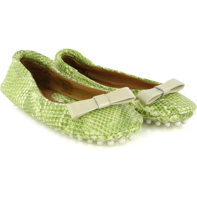 Ballerina Moccasins, Green Leather - Loafers - 2