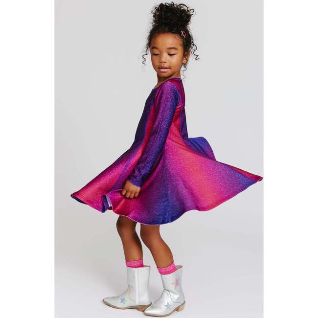 Girls Long Sleeve Skater Dress, Jewel Glitter - Dresses - 3