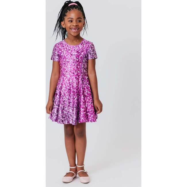 Girls Cap Sleeve Skater Dress, Pink Confetti Foil Stars - Dresses - 2