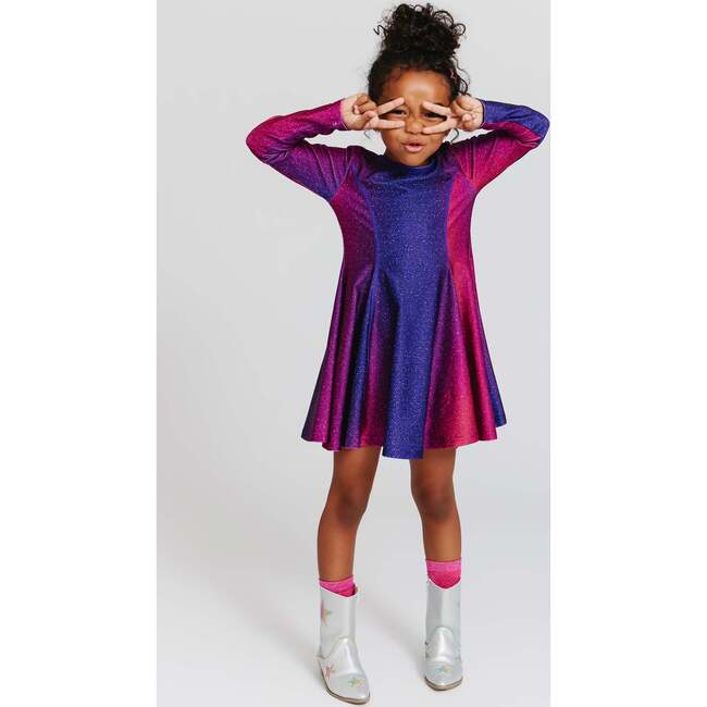 Girls Long Sleeve Skater Dress, Jewel Glitter - Dresses - 4