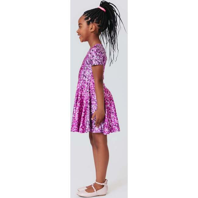 Girls Cap Sleeve Skater Dress, Pink Confetti Foil Stars - Dresses - 3