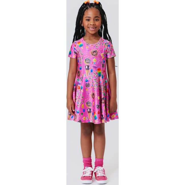 Girls Cap Sleeve Skater Dress, Pink Candy Spill - Dresses - 4