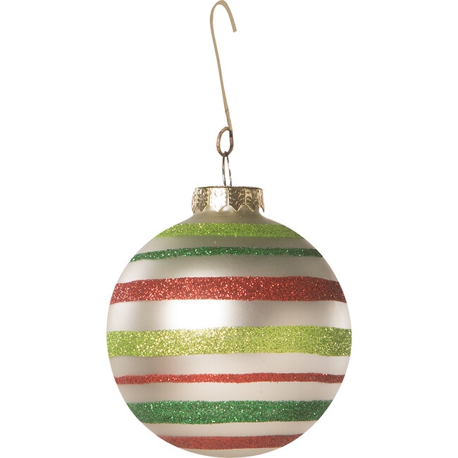 Retro Red and Green Striped Ball Ornament