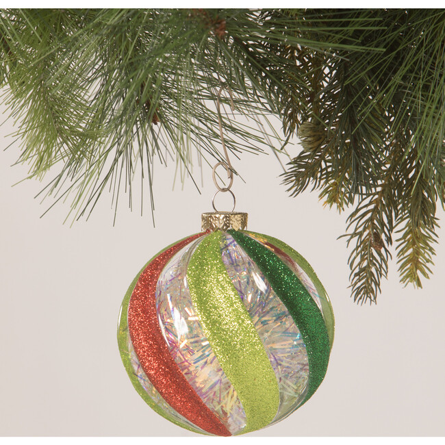 Retro Red and Green Peppermint Stripes Ball Ornament - Ornaments - 2