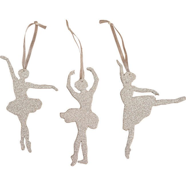 Platinum Glitter Ballerina Ornaments, Set of 3