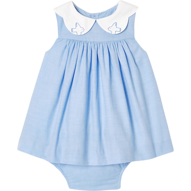 Baby Girl Embroidered Chambray Dress, Blue