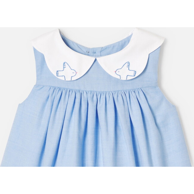 Baby Girl Embroidered Chambray Dress, Blue - Dresses - 3