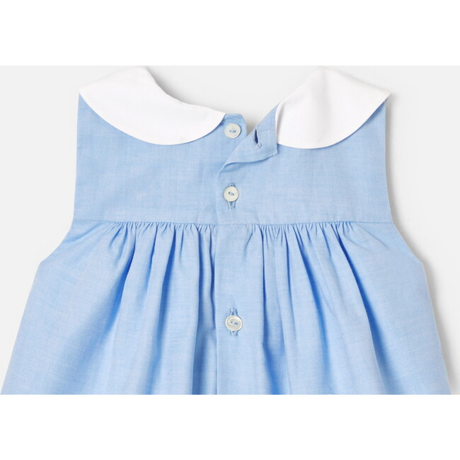 Baby Girl Embroidered Chambray Dress, Blue - Dresses - 4