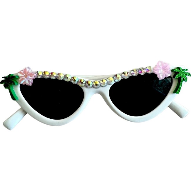 White Cat Eye Tropical Sunglasses with Rhinestones