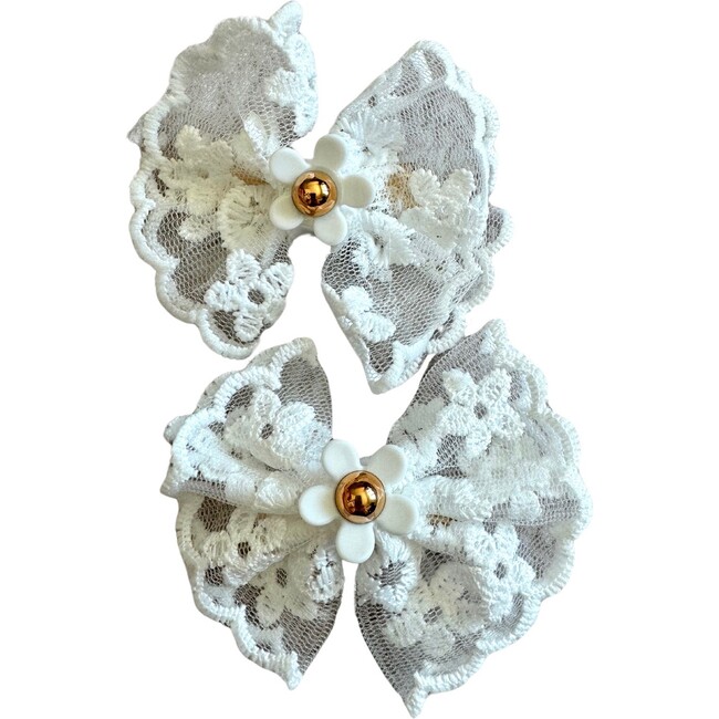 White Lace Bow Daisy Clips, Set of 2