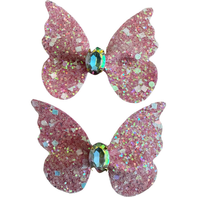 Pink Glitter Butterfly Clips, Set of 2