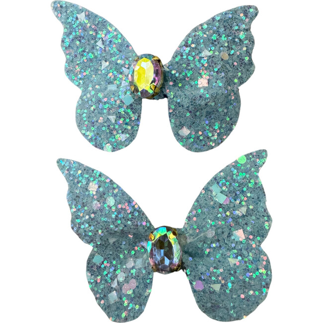 Blue Glitter Butterfly Clips, Set of 2