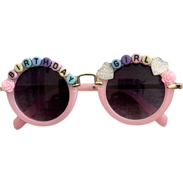 Birthday Girl Pink Round Sunglasses with Hearts and Roses - Pearl Girl  Accessories Sunglasses