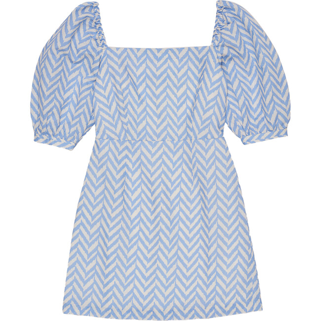 Women's La Brea Print Square Neck Puff Sleeve Short Dress, Blue